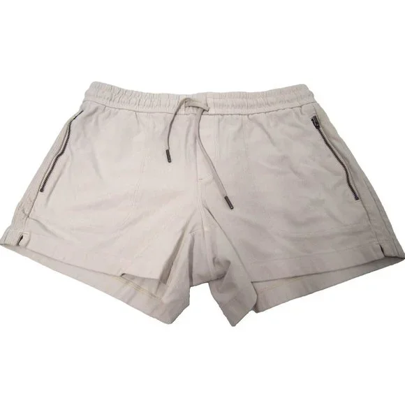 Athleta Womens Shorts 4 Drawstring Soft Zipper Pockets Beige 4" Inseam - Picture 1 of 5